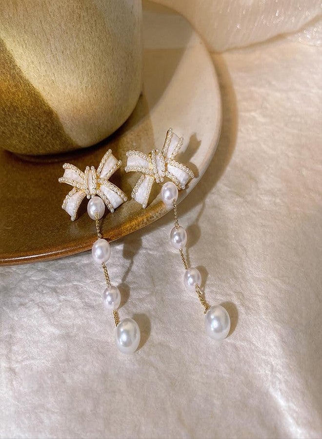 Novearring Pearl Earrings for Women Pearl Bow Drop Earrings Prom Party Wedding Earrings for Brides Jewelry Gifts - Image 4